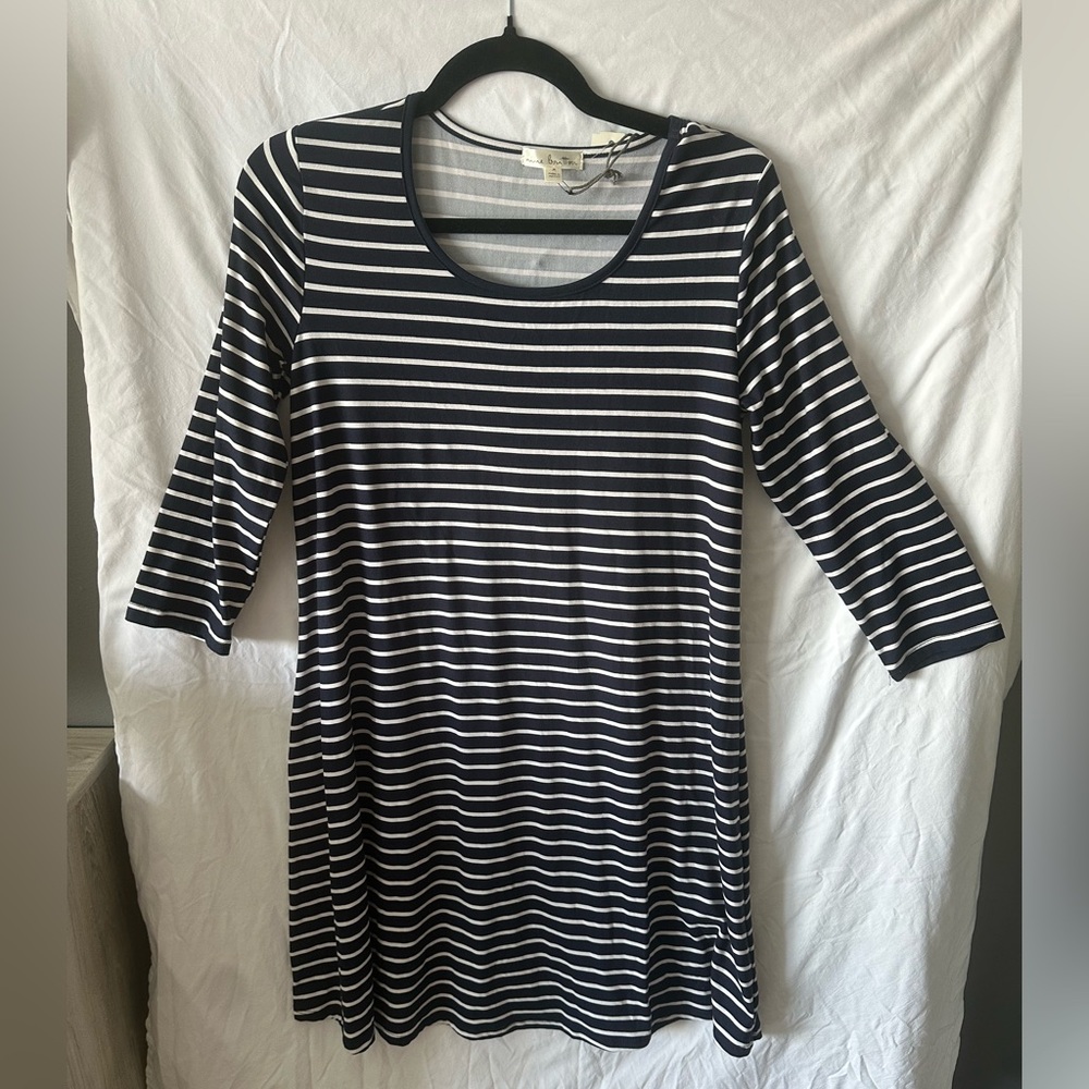Nine Britton Navy and White Striped Long Sleeve Dress